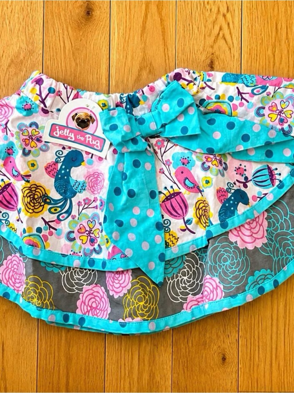 Jelly the Pug NWT Girls Skirt Size 2T Peacock Floral Bow Twirl Skirt Cotton